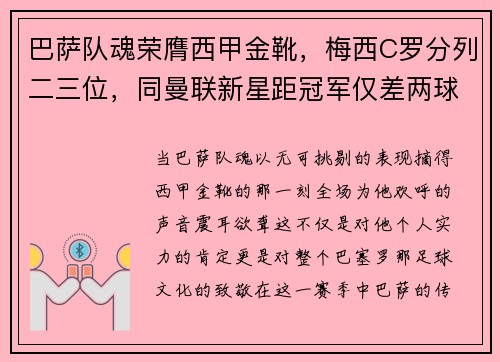 巴萨队魂荣膺西甲金靴，梅西C罗分列二三位，同曼联新星距冠军仅差两球