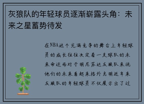 灰狼队的年轻球员逐渐崭露头角：未来之星蓄势待发