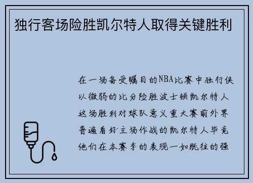 独行客场险胜凯尔特人取得关键胜利